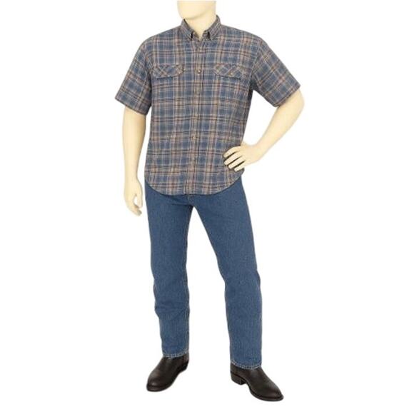 Duluth Trading Co. Men's L Plaid Work Shirt Short Sleeve Gray Blue Western - Picture 3 of 9